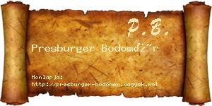 Presburger Bodomér névjegykártya